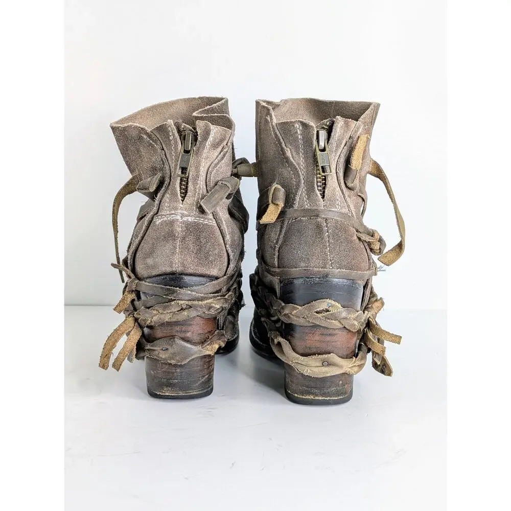Freebird by Steven Cairo Boots 7 Brown Suede Strappy Heeled Boho Festival Zip